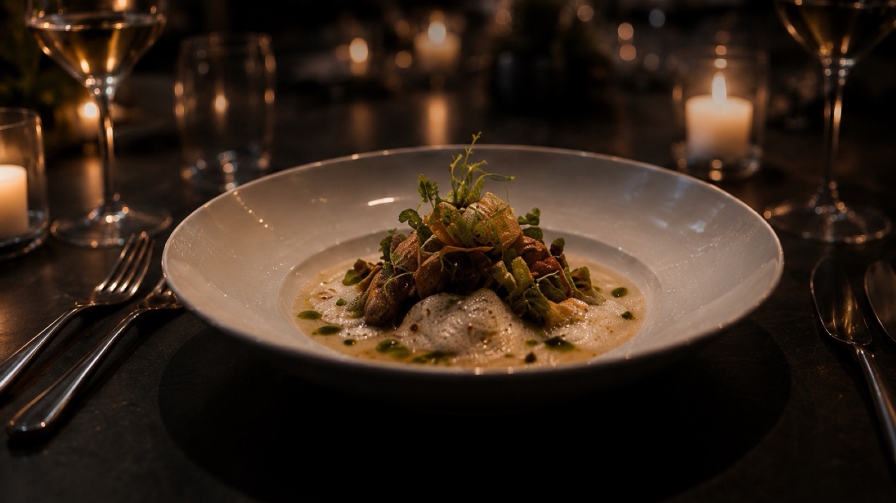 Un plat éclairé à la bougie